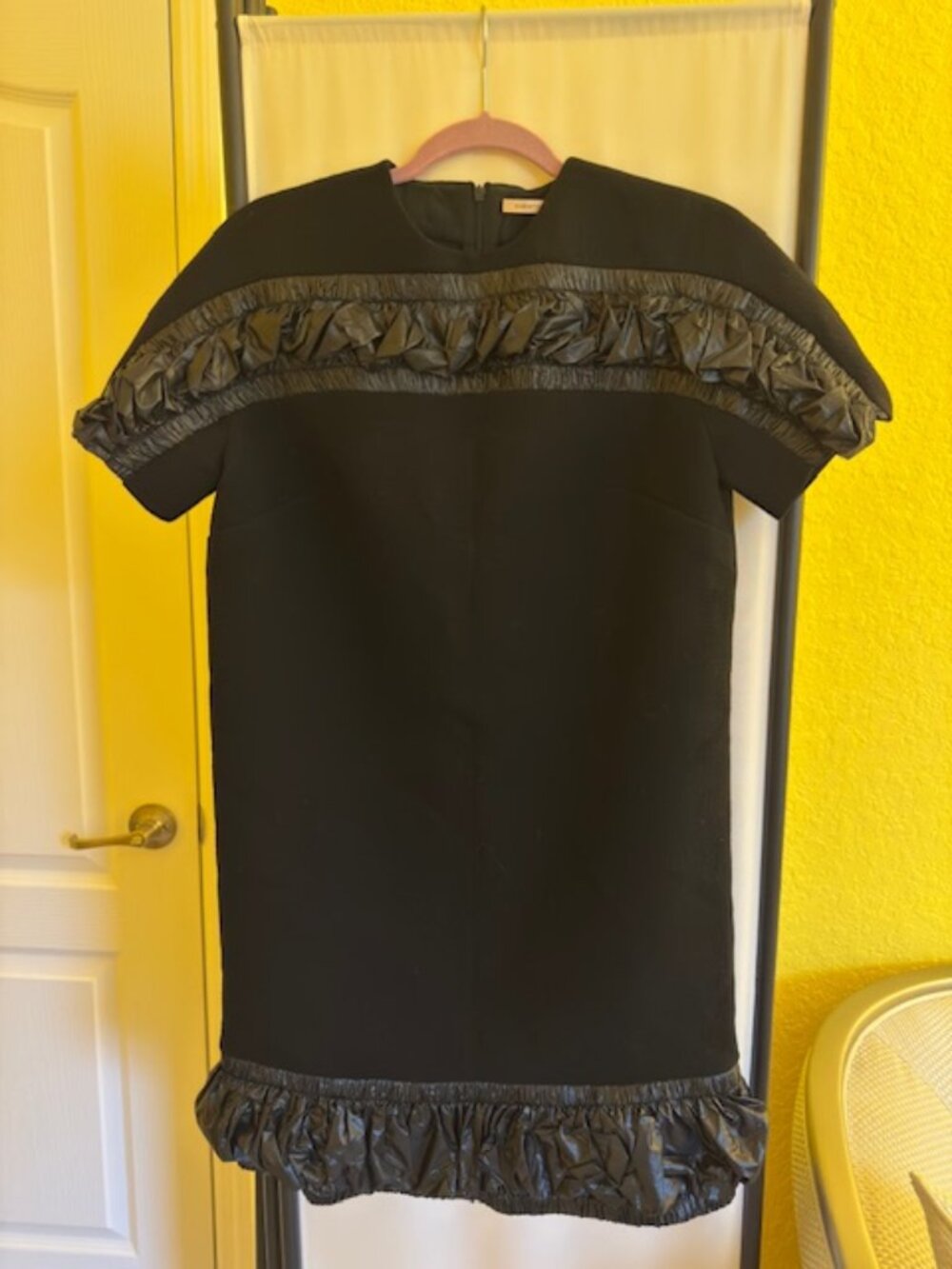 Christopher Kane Black Wool Mini Dress w/ Ruffle Trim — US 6 / UK 10
